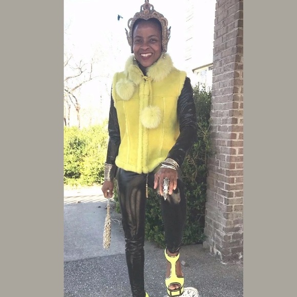 Morris Kaye Yellow Green fox Fur Vest jacket S-M - Picture 3 of 8